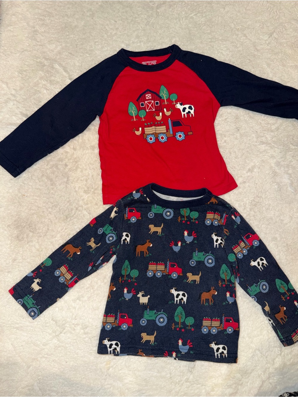 The Children's Place Red & Navy Farm-Print Long-Sleeve Tops - 2-Pack